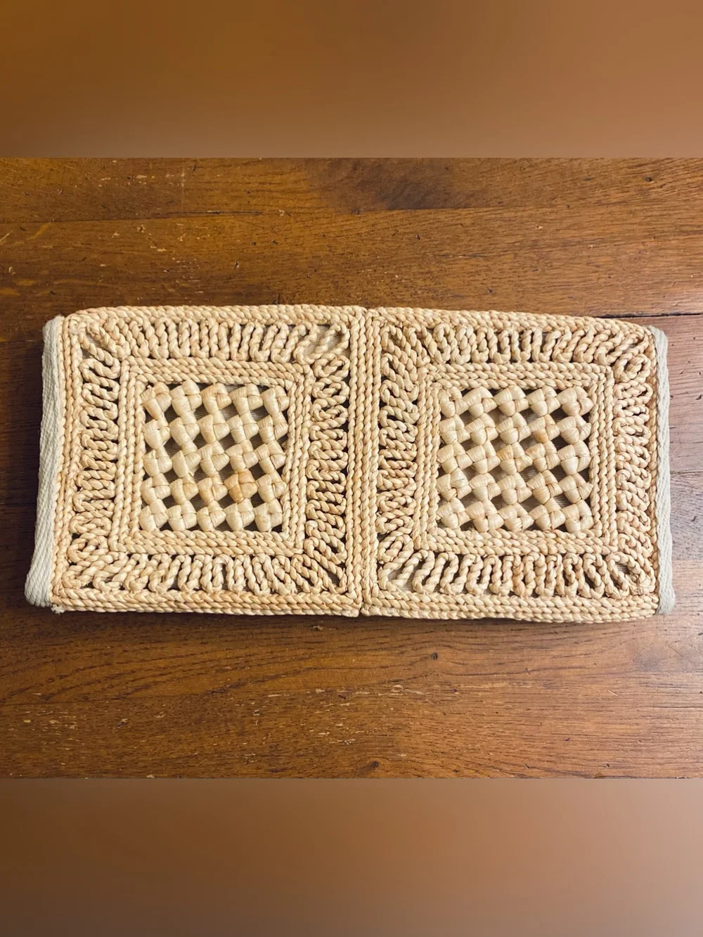 VTG 70s Italian Woven Straw Raffia Clutch Bag The Bon Marche Made In Italy Boho